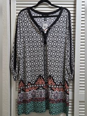 JM Collection Catalina Hideaway Tunic Top 2X NWT Seville Tile Print